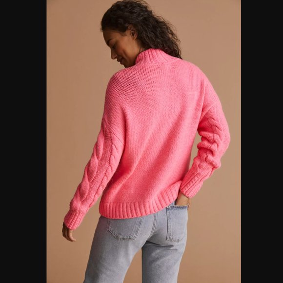 NEW Anthropologie Pink Mock Neck Cable-Knit Sweater - Various - Picture 4 of 12